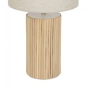 Lampe à poser Riva en bois naturel avec abat-jour en coton, vue du pied et de l'abat-jour. Disponible sur Dakar, Sénégal