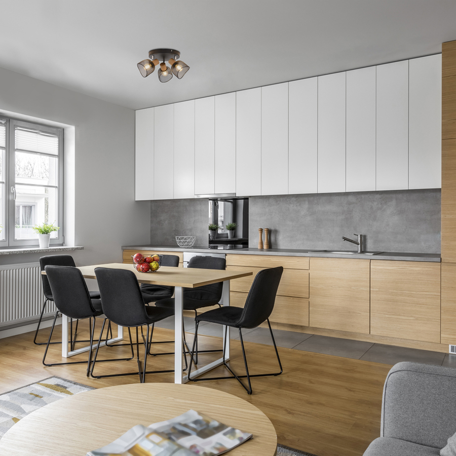 Mise en situation du Spot / Plafonnier 3 lampes en métal noir Ø22