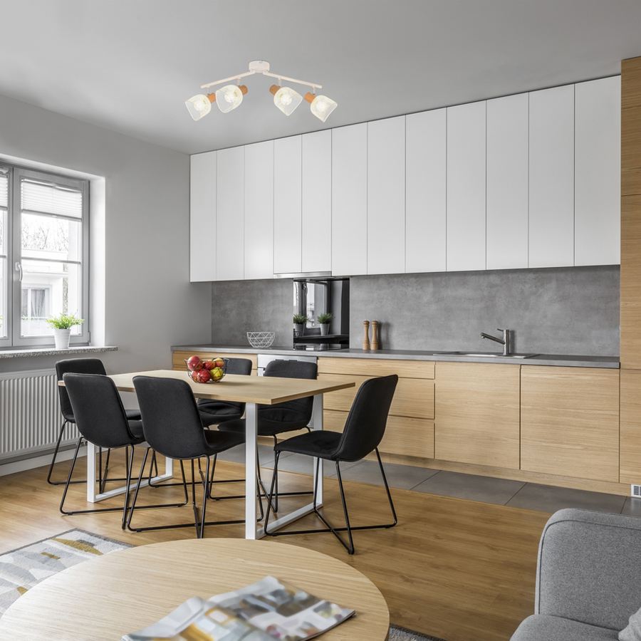 Spot plafonnier Ottawa 4 lampes en métal blanc installé dans une cuisine moderne – Dakar, Sénégal.
