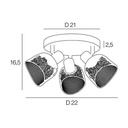 Schéma technique du Spot/plafonnier Ottawa 3 lampes en métal blanc, dimensions précises et caractéristiques – Dakar, Sénégal.