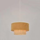 BOHEME - Suspension 2 niveaux en raphia et velours moutard Ø38