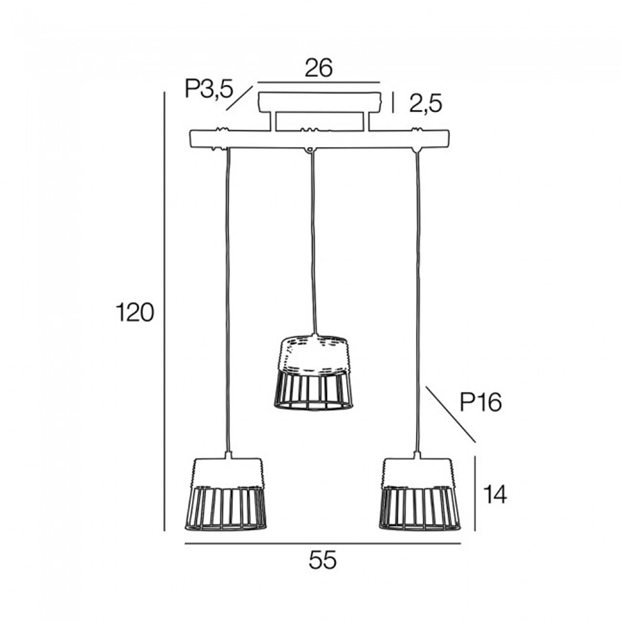 Dimensions du lustre de 3 globes Indah, un mélange de rotin et de métal disponible à Dakar, Sénégal