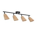 Lustre ou plafonnier Playa à 4 lampes en métal noir et abat-jour coniques en raphia naturel, installé dans un intérieur moderne - Dakar, Sénégal