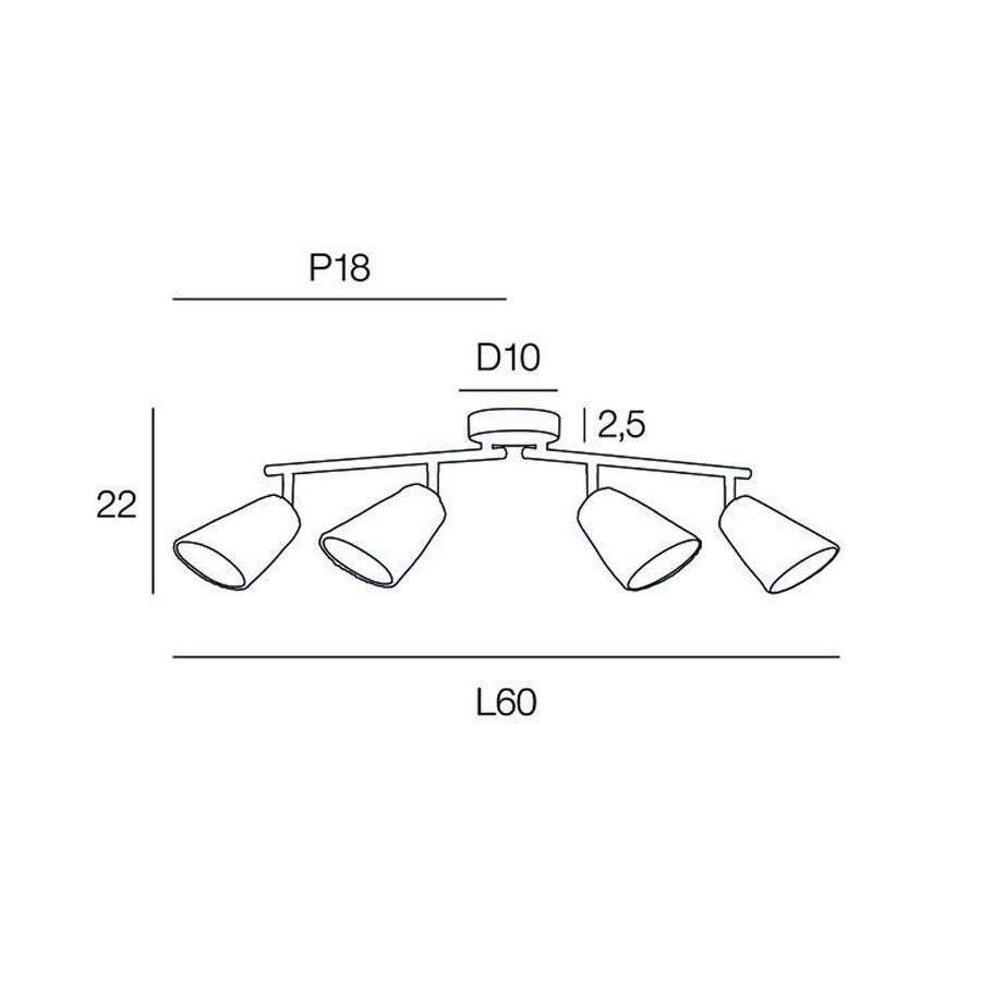 Dimensions et croquis technique du plafonnier Playa 4 lampes avec abat-jour en raphia naturel - Dakar, Sénégal