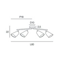 Dimensions et croquis technique du plafonnier Playa 4 lampes avec abat-jour en raphia naturel - Dakar, Sénégal