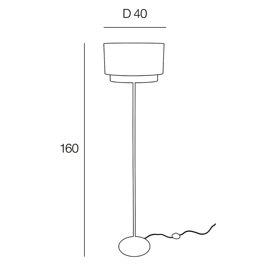 Plan technique du lampadaire Boheme, dimensions de 160 cm de hauteur et 40 cm de diamètre de l'abat-jour à Dakar, Sénégal