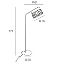 Plan technique du lampadaire Indah, dimensions de 171 cm de hauteur, 61 cm de profondeur et 35 cm de diamètre de l'abat-jour à Dakar, Sénégal