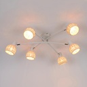 Spot/plafonnier Calanques 6 lampes en métal doré et rotin tressé à la main, design élégant pour salon, Dakar, Sénégal.