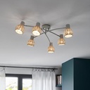 Spot / Plafonnier Calanques 6 lampes en métal doré et rotin tressé, installées dans un intérieur moderne - Dakar, Sénégal.