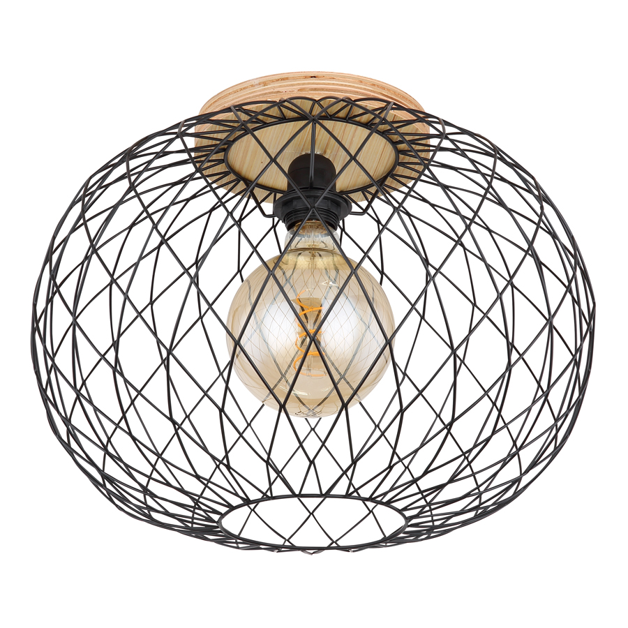 Spot/plafonnier Lacky avec 2 lampes en métal noir et abat-jour en bambou tressé, design naturel – Dakar, Sénégal.