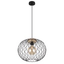 Vue globale de la suspension Lacky - Suspension en métal noir mat et MDF, suspendue avec élégance. Dakar, Sénégal.