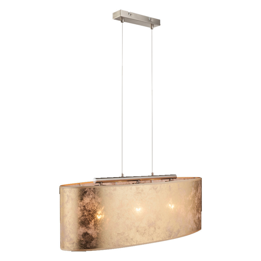 AMY - Lustre 3 lampes en métal nickel mat et textile doré