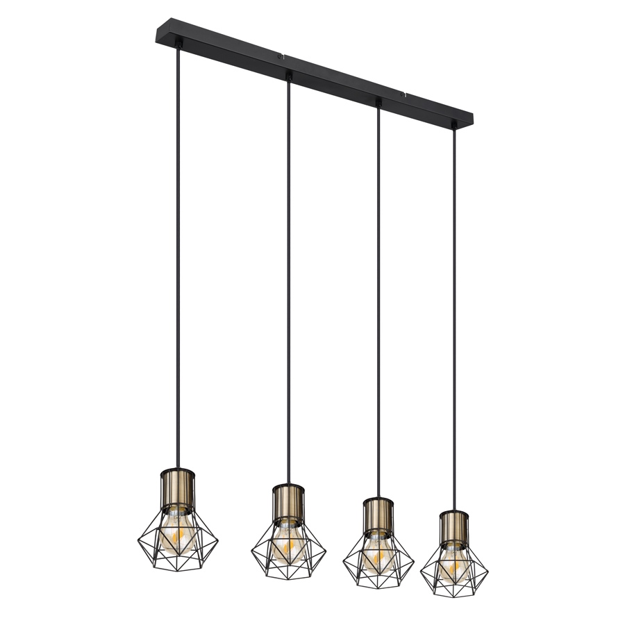 Lustre Priska avec 4 lampes suspendues, abat-jours géométriques en métal noir, design industriel, Dakar, Sénégal