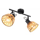 Spot/plafonnier Wenna avec 2 lampes en métal noir et abat-jour en bambou, design naturel et chaleureux – Dakar, Sénégal.