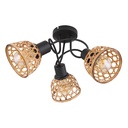 Spot / plafonnier Wenna 3 lampes en métal noir et grille en bambou naturel - Vue rapprochée, Dakar, Sénégal