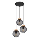 PABLO - Lustre 3 lampes en métal noir et bois marron