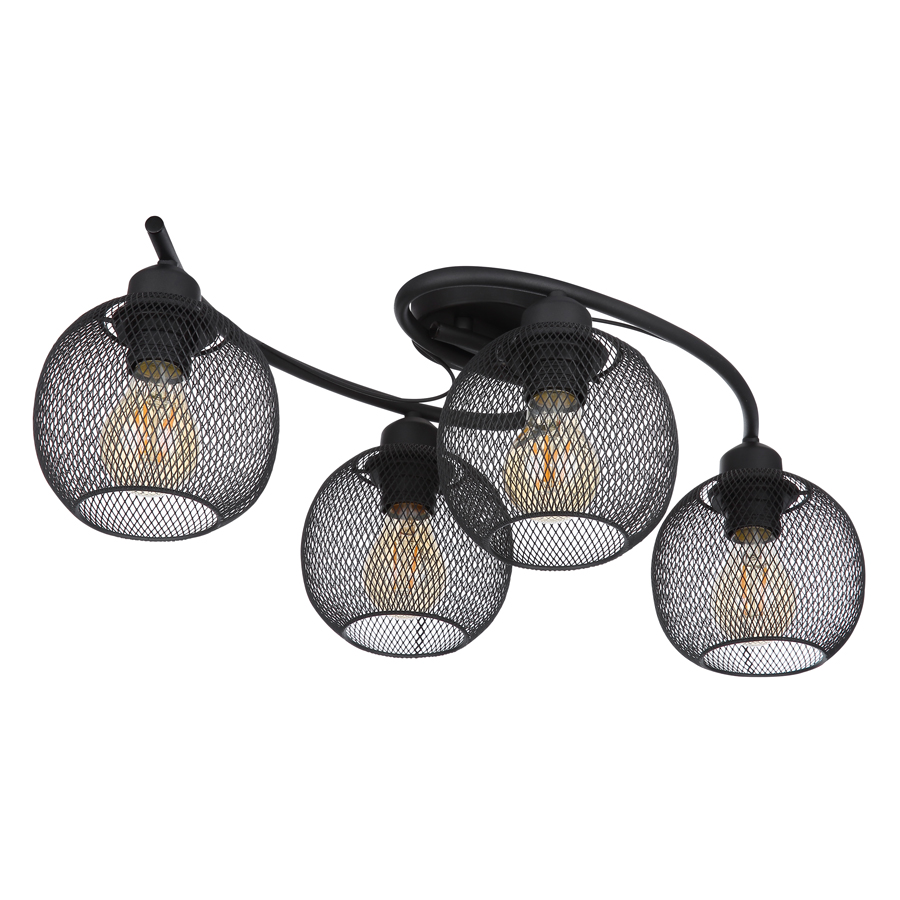 Plafonnier Pablo 4 lampes en métal noir et bois marron élégant et moderne pour intérieur, Dakar, Sénégal.