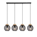 PABLO - Lustre 4 lampes en métal noir mat et bois marron