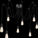 Lustre Oliver avec 8 lampes suspendues, design industriel en métal noir, lumière chaleureuse, Dakar, Sénégal