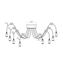 Schéma technique du lustre Oliver à 8 lampes avec câbles ajustables et base en métal noir, Dakar, Sénégal