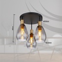 Vue rapprochée du lustre/plafonnier Fanni 3 en verre fumé et métal laiton, parfait pour un intérieur chic – Dakar, Sénégal.