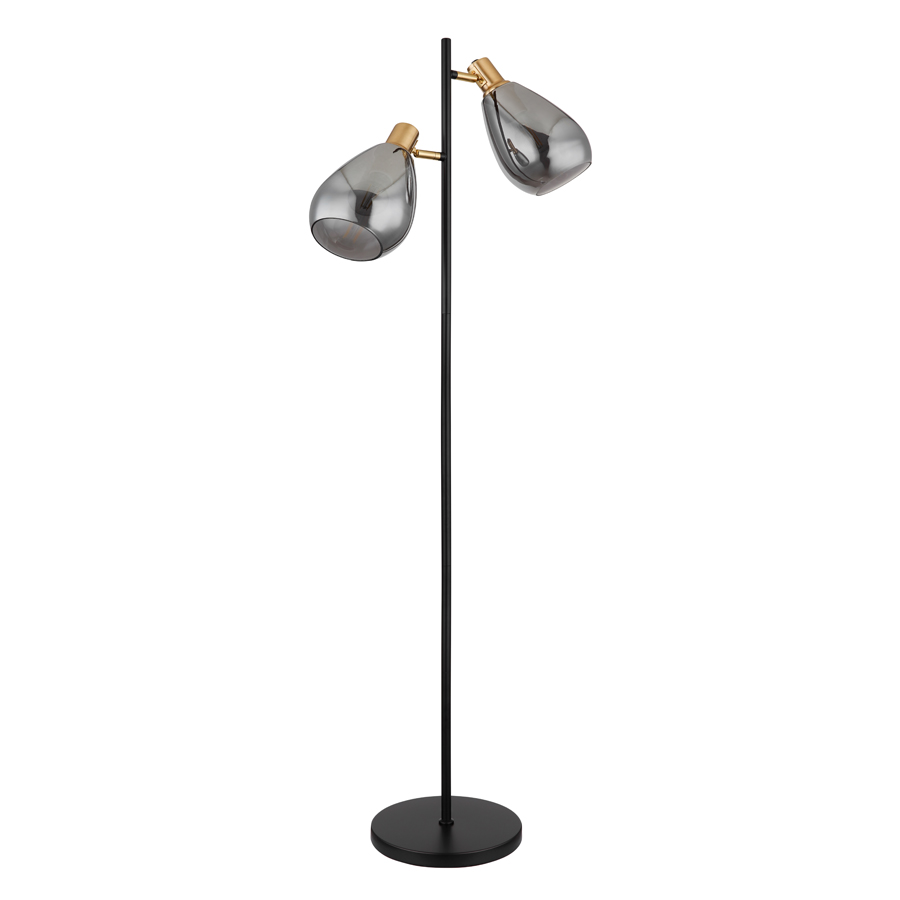 Lampadaire Fanni avec 2 lampes en métal noir et verre effet laiton, design moderne et élégant, Dakar, Sénégal