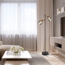 Lampadaire Fanni dans un salon moderne, lumière chaleureuse et design épuré, Dakar, Sénégal