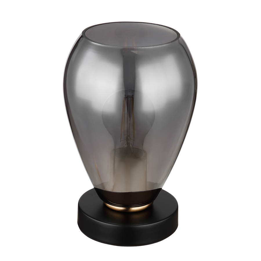 FANNI - Lampe à poser en métal noir et verre fumé H24