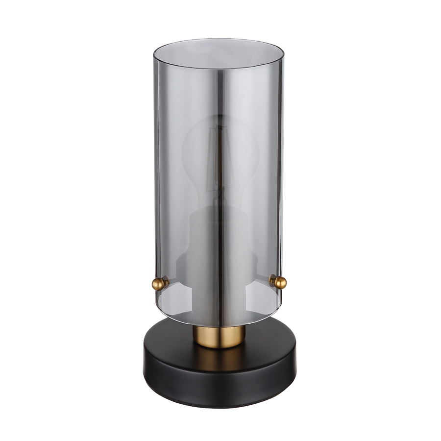 FANNI - Lampe à poser en métal noir laiton et verre fumé H26