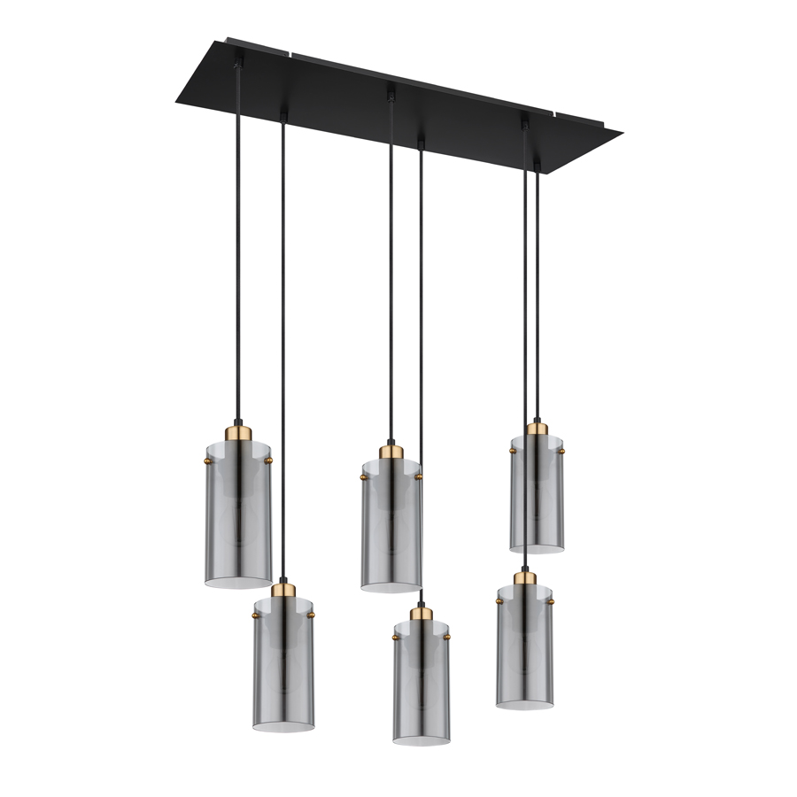 Lustre Fanni 6 lampes en métal noir mat et verre fumé suspendu, idéal pour une cuisine élégante - Dakar, Sénégal.