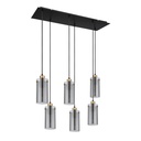 Lustre Fanni 6 lampes en métal noir mat et verre fumé suspendu, idéal pour une cuisine élégante - Dakar, Sénégal.