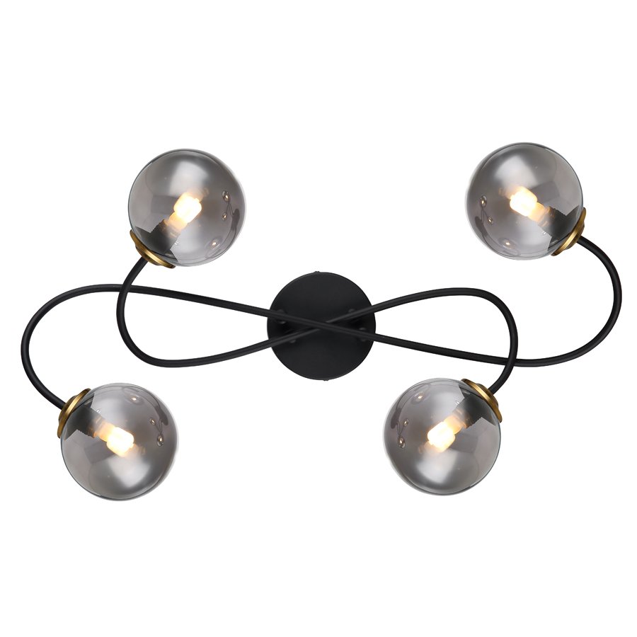 Lustre plafonnier Jorge à 4 lampes en métal noir et verre fumé – Éclairage d'intérieur raffiné – Dakar, Sénégal.