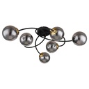 Lustre Jorge 6 lampes en métal noir et verre fumé, design moderne avec boules en verre, Dakar, Sénégal.