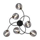 JORGE - Lustre / Plafonnier 6 lampes en métal noir et verre fumé