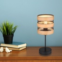 SOENI - Lampe à poser en métal mat, grille noir et bois naturel H40