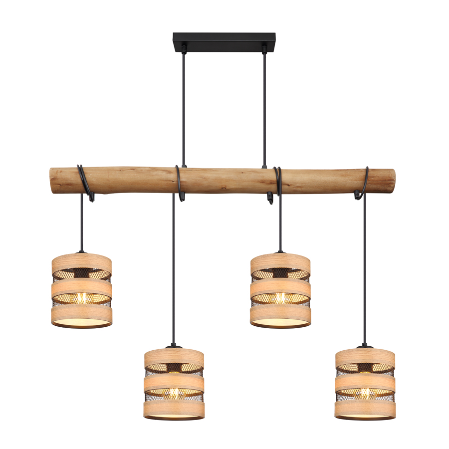 Lustre suspendu Soeni en bois et métal noir, design rustique et moderne combiné. Dakar, Sénégal