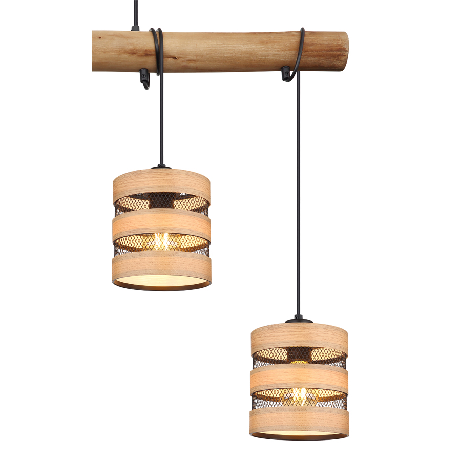 Luminaire Soeni en bois naturel et métal noir, parfait pour une ambiance chaleureuse