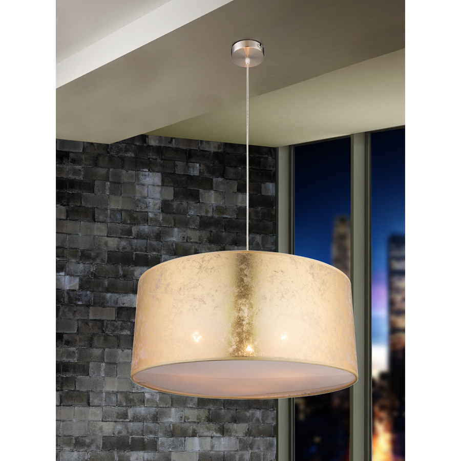 AMY - Suspension en métal nickel mat et textile doré Ø40