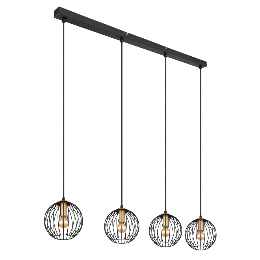 Lustre 4 lampes Eusebius en métal noir laitonné et verre fumé pour salle à manger. Dakar, Sénégal