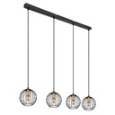 Lustre 4 lampes Eusebius en métal noir laitonné et verre fumé pour salle à manger. Dakar, Sénégal