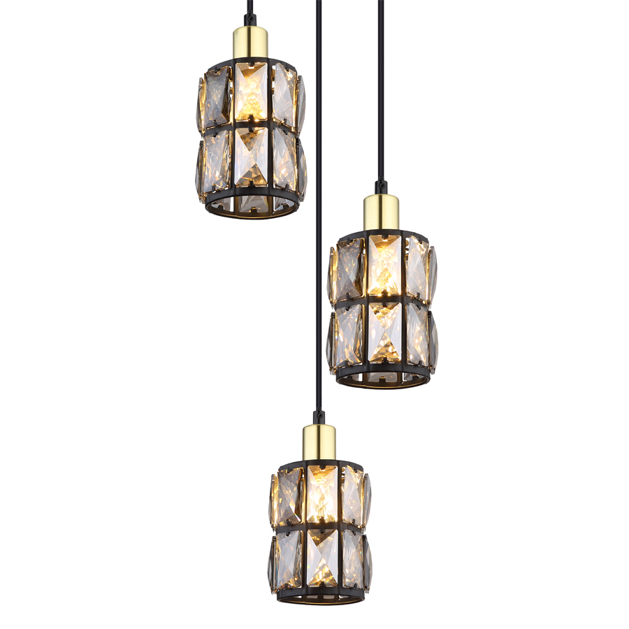 Lustre 3 lampes wolli métal noir et cristaux de verre Dakar , Sénégal