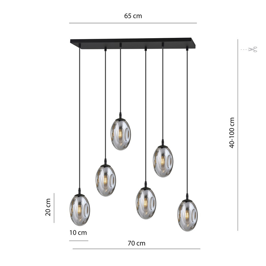 Lustre 6 lampes astral en métal et verre graphite Dakar , Sénégal