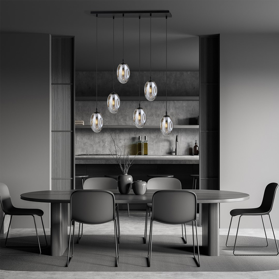 Lustre 6 lampes astral en métal et verre graphite Dakar , Sénégal
