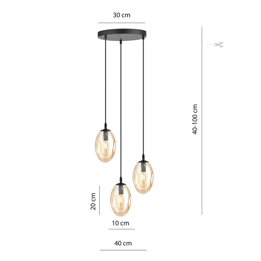 Lustre 3 lampes astral en métal noir et verre ambre Dakar , Sénégal