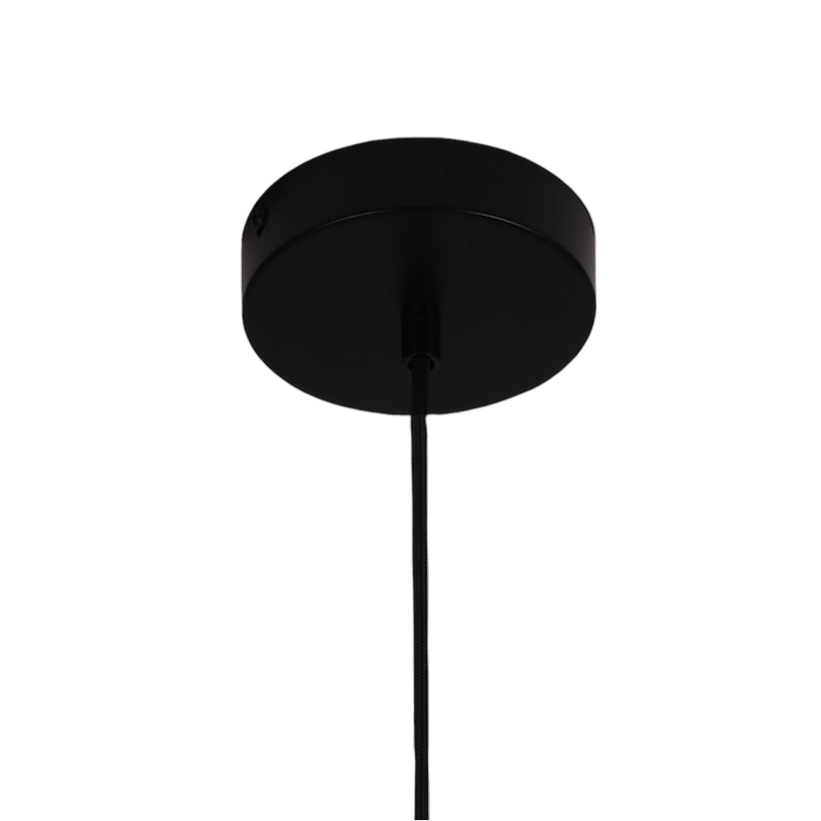 Suspension Leaf en métal découpé au laser noir et doré, détail du support au plafond, Dakar, Sénégal