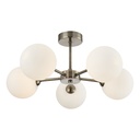Lustre plafonnier à 5 lampes Titan en métal laiton et verre blanc – Idéal pour un éclairage intérieur raffiné – Dakar, Sénégal.