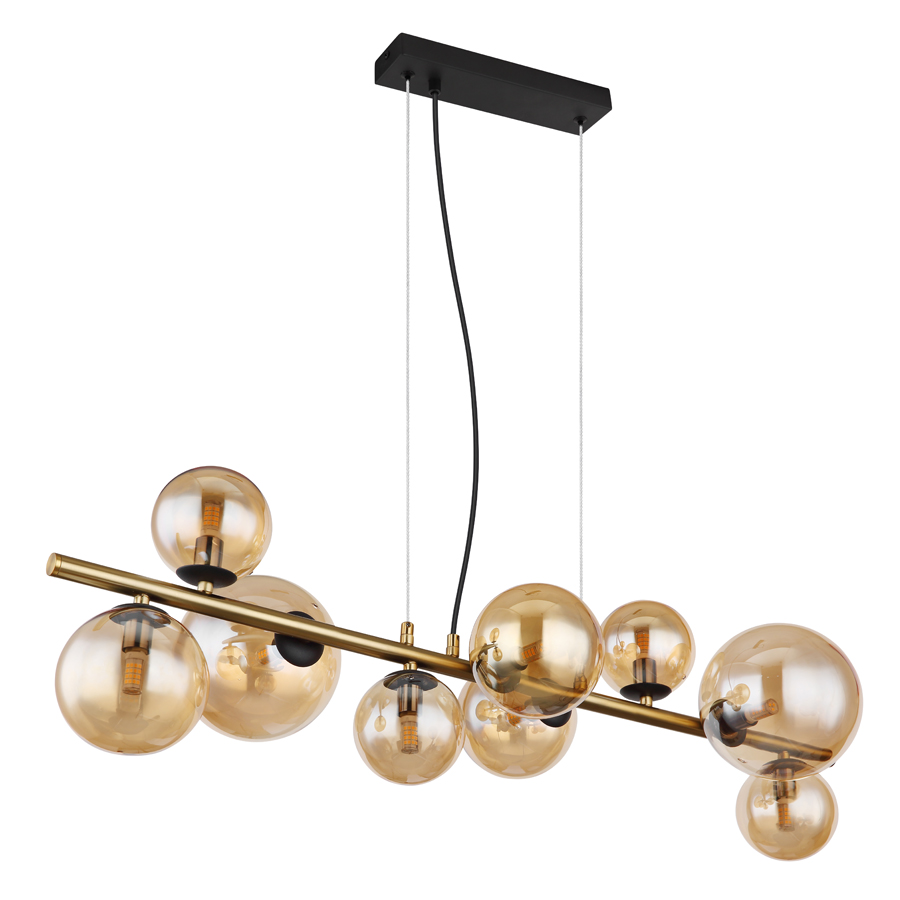 Lustre 9 lampes riha en métal noir, laiton et verre ambre Dakar , Sénégal