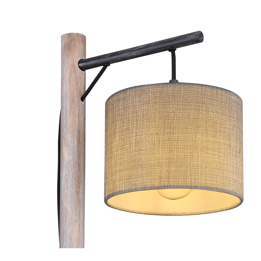ROGER - Lampe à poser en métal noir mat, bois et textile gris H59,5