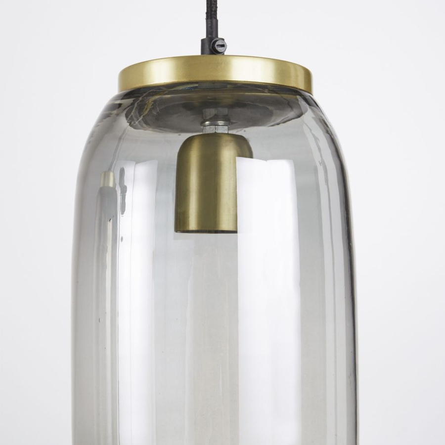 BECKER - Lustre 3 lampes en verre fumé et métal doré