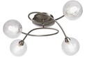 Zoom sur le lustre/plafonnier Adoni à 4 lampes en métal nickel satiné et verre transparent – Éclairage intérieur chic et lumineux – Dakar, Sénégal.